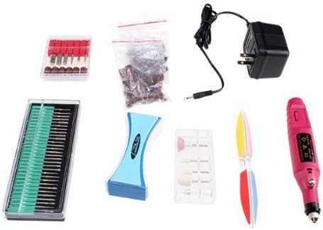 KevinDeal(TM) Pen Shape Electric Nail Drill Art Machine Manicure Tool Kit 60pcs Pink For Carving Routing Polishing Grinding