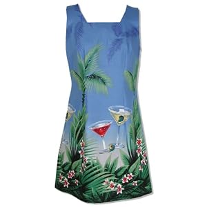 Floating Martini (Original Print) Square Neck A-Line Hawaiian Aloha Short Tank Dress in Royal Blue - Regular and Plus Size