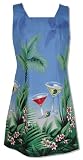 Floating Martini (Original Print) Square Neck A-Line Hawaiian Aloha Short Tank Dress in Royal Blue - Regular and Plus Size