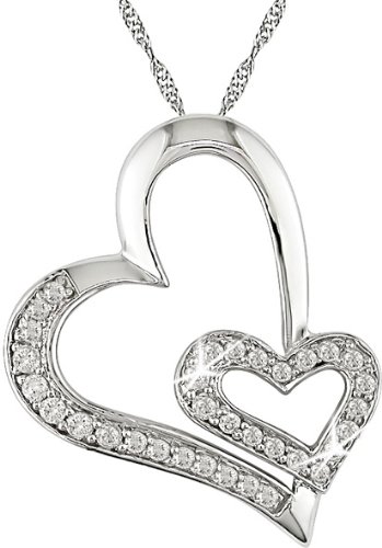 41Zidl TnAL 10K White Gold, 1/4 ctw Diamond Double Heart Pendant