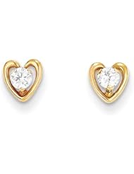 MadiK® 14k Yellow Gold Polished Heart w/ Round Clear CZ Post Earrings
