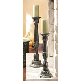 Pack of 4 Rustic Hand Carved Botanical Pillar Candle Holders by CC Home Furnishings