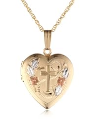 14k Yellow Gold Filled Engraved Cross Heart Locket, 18"