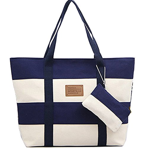 BG® Women Canvas Chic Color Blocking Blue White Shoulder Handbag