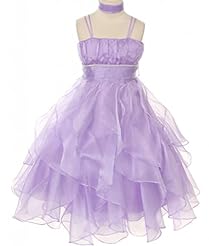 Girls Floor Length Spaghetti Strap Lace-Up Pleated  Flower-Girl Dress/Pageant Dress  With Rhinestones and a Sash 