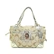 Coach Outlined Signature Peyton Sateen Metallic Carryall Bag 19760M Cream Lt Khaki Silver