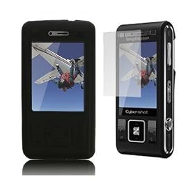 Shop4accessories Accessory Bundle: Screen Protector (with MicroFibre Cleaning Cloth) & Slim Black Silicone Skin Tough Rubber Case for the Sony Ericsson C905 Mobile Phone!
