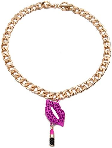 New Fashion Sexy Full Rhinestone Lip Lipstick Pendant Lariat Bid Necklace