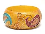 Abstract Handpainted Sun Bangle Fashion Bracelet Orange Yellow Red Gold Blue Jewelry
