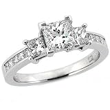 1.50 Carat Princess Cut Certified Diamond Aniversary Engagement Three 3 Stone in 14k Gold D-E VS Center 0.50 Carat