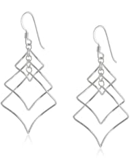 Sterling Silver Polished Three Twisted Diamond Shape Movement French Wire Earrings