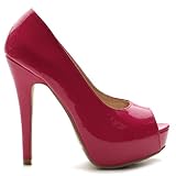 Ollio Womens Platforms Stiletto Classic High Heels Peep Toe Enamel Pumps Multi Colored Shoes