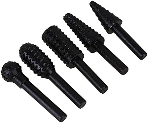 CNBTR Black 1/4 inch Shank Rasp Burrs Rotary Files Wood Carving Pack of 5