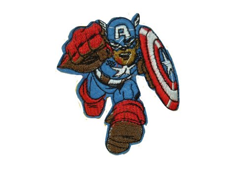 2 pieces CAPTAIN AMERICA Iron On Patch Embroidered Applique Motif Fabric Superhero Comics Movie Decal 3.1 x 2.7 inches (7.8 x 7 cm)