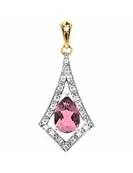 14K Two-Tone Gold Pear Cut Pink Tourmaline and Diamond Pendant -- LIFETIME WARRANTY