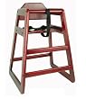 Restaurant style wooden high chair with safety belt in Mahogany finish