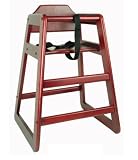 Restaurant style wooden high chair with safety belt in Mahogany finish
