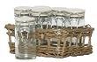 Hand Woven Grey Brown Willow Basket with 6 Glass Spice Jars 7"L x 4.5"W x 4"H Set / 2