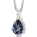 Imperial Beauty: Sterling Silver Rhodium Finish Pear Shape Checkerboard Cut Alexandrite Pendant with 18 inch Silver Necklace
