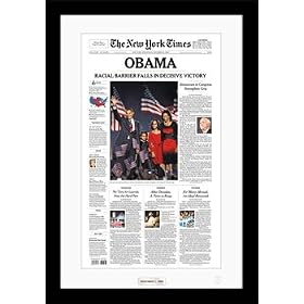 Deluxe OBAMA Framed Front Page Reprint - With Brass Plate by The New York Times