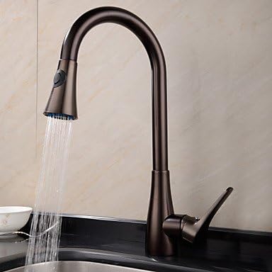 Traditional Oil-rubbed Bronze Finish One Hole Single Handle Deck Mounted Rotatable Pullout Spray Kitchen Faucet