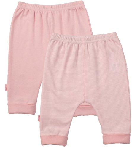 Kushies Everyday Layette 2 Pack Cuffed Pant, 3 Months, Pink Solid / Stripe