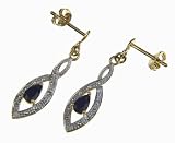 Image of 9ct Yellow Gold Ladies Diamond and Sapphire Earrings