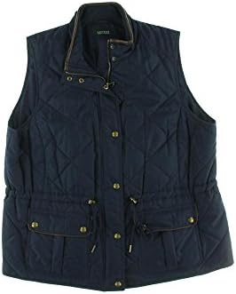 Lauren Ralph Lauren Womens Plus Quilted Faux Leather Outerwear Vest Navy 1X