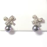 18K White Gold Black Pearl and Diamond Earrings