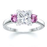 1.50 CT RADIANT DIAMOND W ROUND PINK SAPPHIRE RING 18K