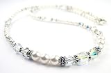 April Crystal Swarovski Crystal Birthstone Beaded Necklaces in Sterling Silver with White Pearls by Gemstone Gifts Handmade Jewelry.