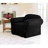 Green Living Group Chezmoi Collection Soft Micro Suede Solid Armchair/Arm-Chair Cover Slipcover with Elastic Band Under Seat Cushion, Black
