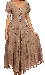 Floral Print Corset   Waistline Lace-Up Jacquard Embroidered Shirred Rayon  Dress