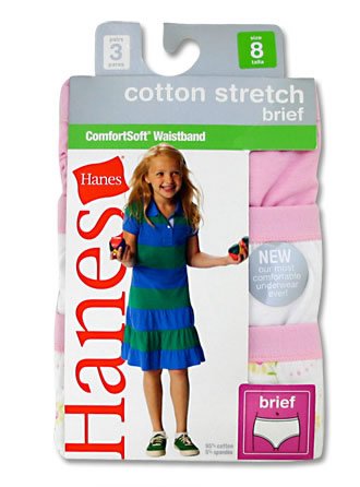 Hanes Girls Tagless Cotton Stretch Comfortsoft Brief 3 Pack