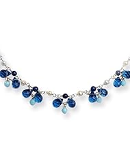 Sterling Silver 16in Blue Crystal/Lapis/Amazonite/Cultured Pearl Necklace