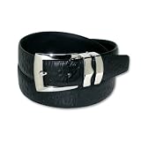 OSTRICH Embossed BLACK Bonded Leather Belt Silver-Tone Buckle Regular