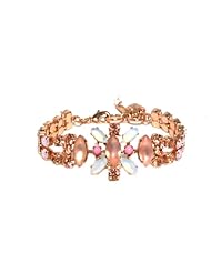 Mariana Spirit of Design 24K Rose Gold Plated "Tiara Day" Collection Swarovski Crystal Cuff Bracelet in White Opal and Frosted Light Peach