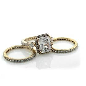 Gold over Sterling Silver Vermeil Cushion Cut 3-Piece Wedding Band Set Ring (Size 6,6,7,8)