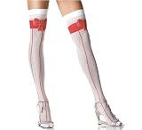 Lycra Thigh Hi With Stripe Bow Top (Red;One Size)