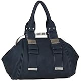 Monogram Leatherette Metal Buckle Double Handles Satchel Hobo Handbag Purse w/Shoulder Strap - Colors Available