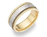 14K Two Tone Hammered Wedding Band