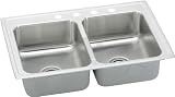 Elkay Lustertone Collection LRADQ2918603 29 Top Mount Double Bowl Stainless Steel Sink with 18-Gauge, 6 Bowl Depth, 18 Length, ADA Compliant, Centered Drain and Quick-Clip Mounting System: 3 Holes