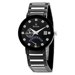 Bulova Mens 98D109 Diamond Accented Black Dial Bracelet Watch