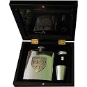 Welsh Dragon Crest 6oz Stainless Steel Hip Flask - Gift Set
