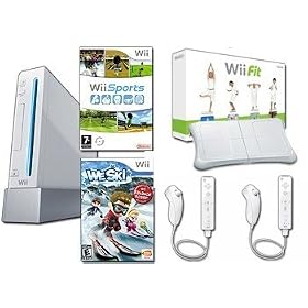 Nintendo Wii with Wii Fit and Balance Board, 4 Controllers, Wii Sports, and Wii Ski 