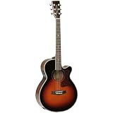 Tanglewood Super Folk Acoustic Guitar with Solid Cedar Top and Mahogany Back & Sides, Vintage Sunburst Gloss Finish (TW45-VS-E)