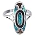925 Sterling Silver Turquoise and Coral Oblong Shape Southwestern Style Ring