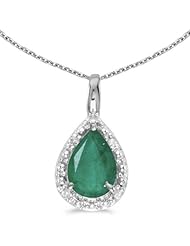 14k White Gold Pear Emerald Pendant with 18" Chain