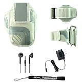 White Adjustable Deluxe Sportband / Workout Armband with Adaptable Neck Str ....