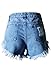 Metee Dresses Women's Blue High Waist Ripped Hole Washed Denim Shorts